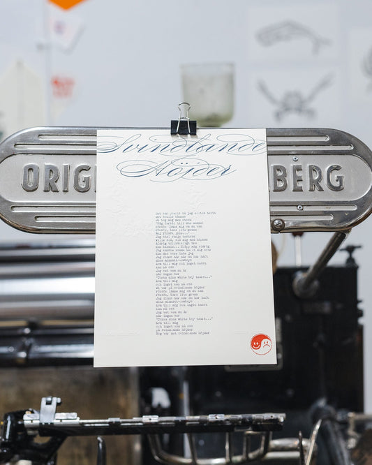 Håkan Hellström – Limiterad Letterpress-tryck med låttext – "Svindlande höjder" (Handnumrerad, 300 ex)