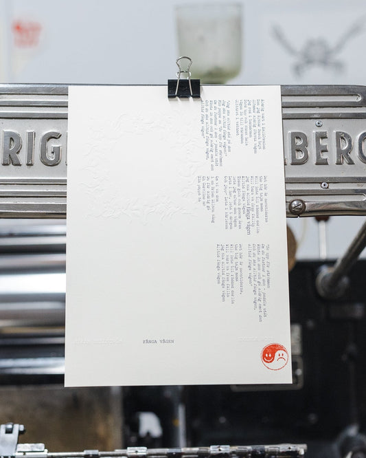 Håkan Hellström – Limiterad Letterpress-tryck med låttext – "Fånga vågen" (Handnumrerad, 300 ex)