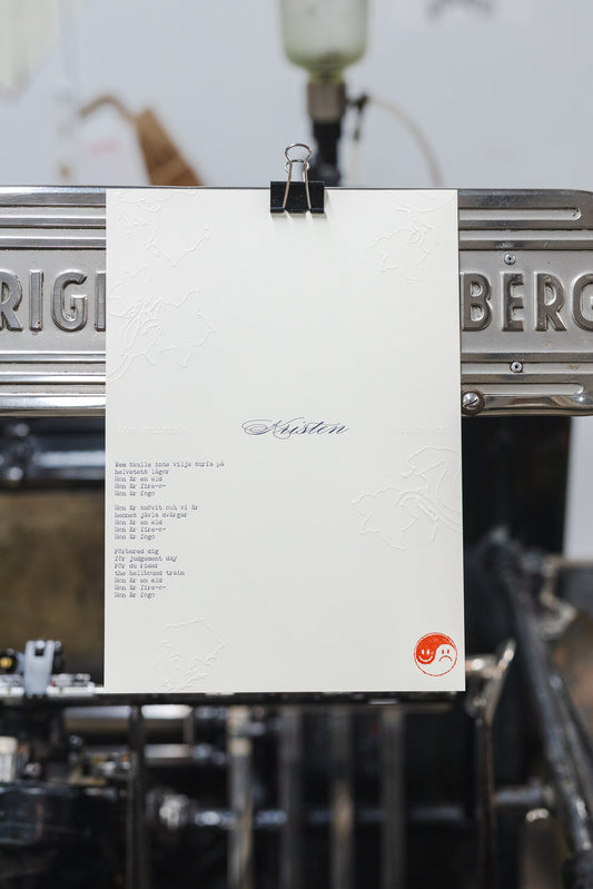 Håkan Hellström – Limiterad Letterpress-tryck med låttext – "Kristen" (Handnumrerad, 300 ex)