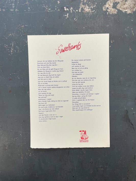 "Sweethearts" Letterpress Lyric Sheet – 102 numrerade exemplar